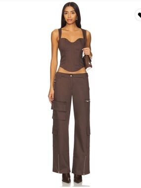 BY.DYLN Women’s Brown Cargo Wide-Leg Pants and Bustier Top- Set